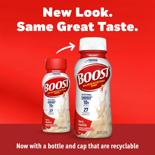 BOOST Original Ready to Drink Nutritional Drinks, Very Vanilla, 8 Fl Oz Bottles, Pack of 24