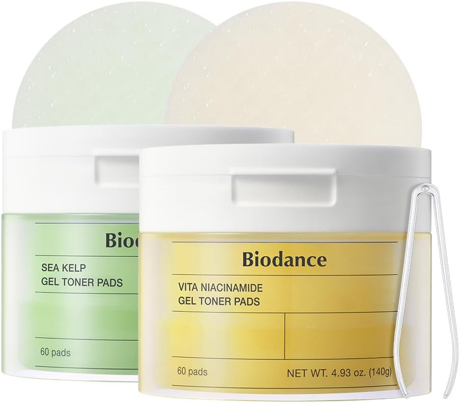 Biodance Brightening & Calming Toner Pads Duo Set: Vita Niacinamide & Sea Kelp, Dark Spot Correcting, Sebum Control Korean Skincare Set for Face, Korean Skin Care, Skin Care Set