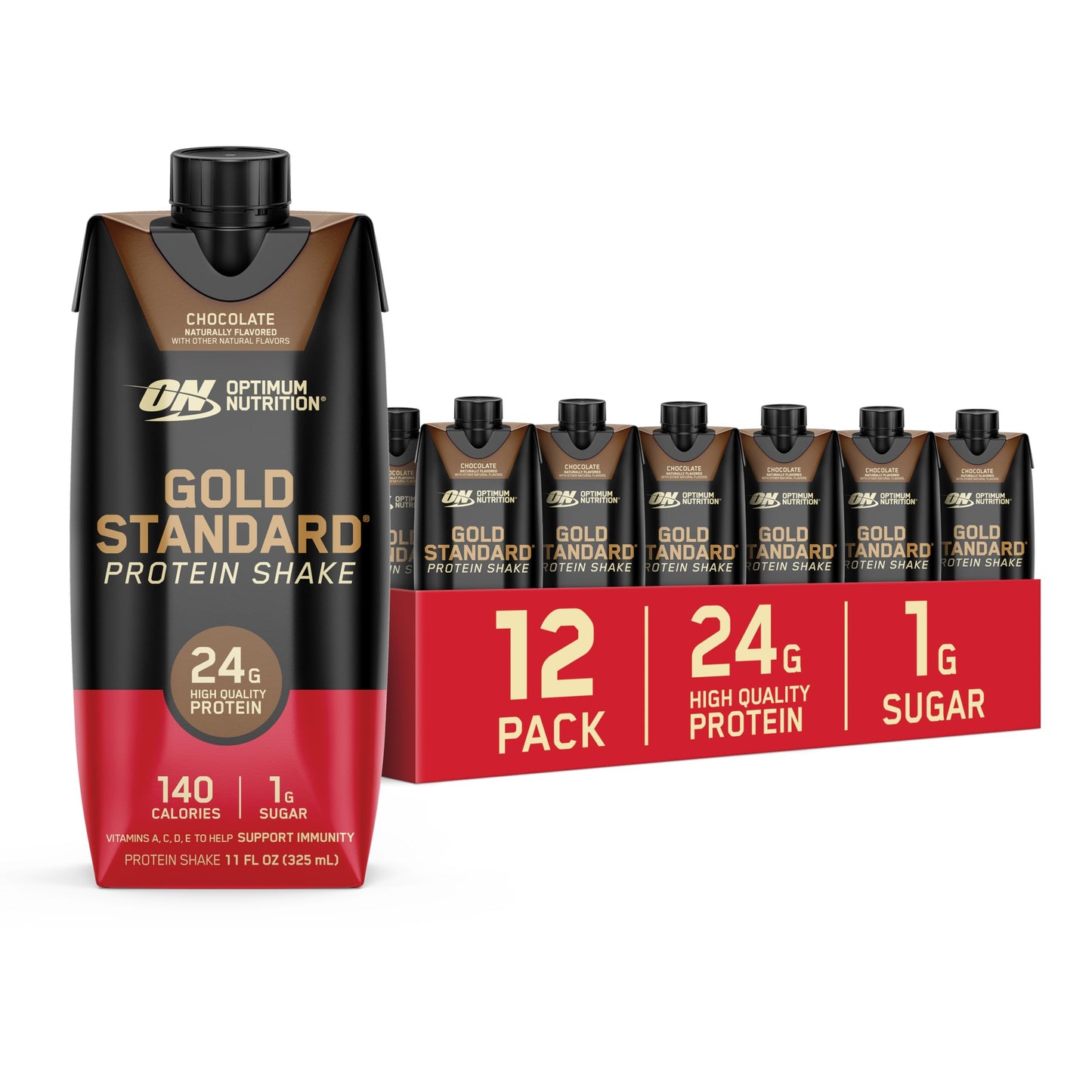 Optimum Nutrition Gold Standard Protein Shake, 24g Protein, Ready to Drink Protein Drinks, Strawberry, 11 Fl Oz, 12 Count (Pack of 1) (Packaging May Vary)