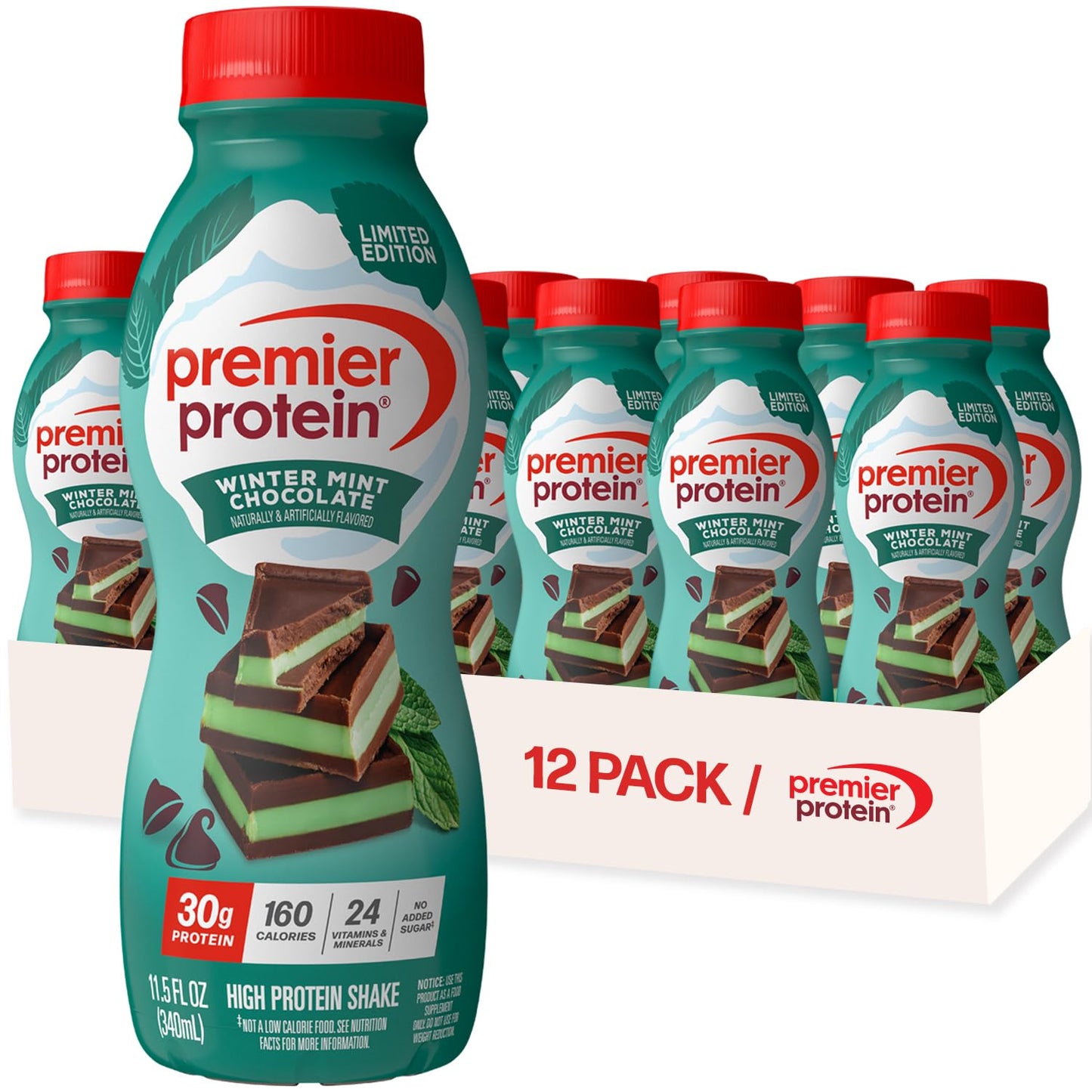 Premier Protein Shake, Chocolate, 30g Protein, No Added Sugar, 24 Vitamins & Minerals to Support Immune Health, Gluten-Free,11.5 fl oz (12 Pack)