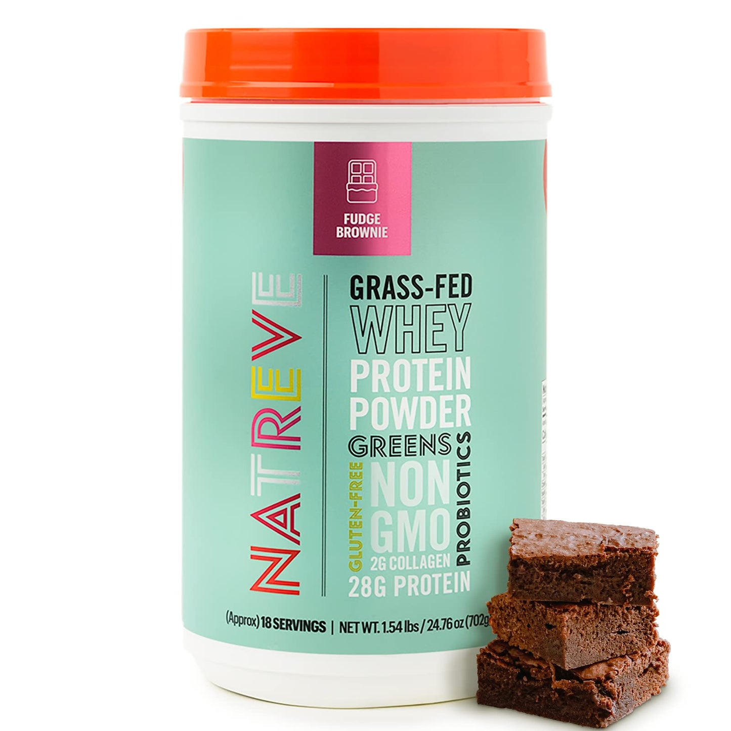 Natreve Whey Protein Powder - 26g Grass-Fed Whey Protein with Amino Acids, Probiotics & Collagen - Gluten Free & Unflavored, 20 Servings