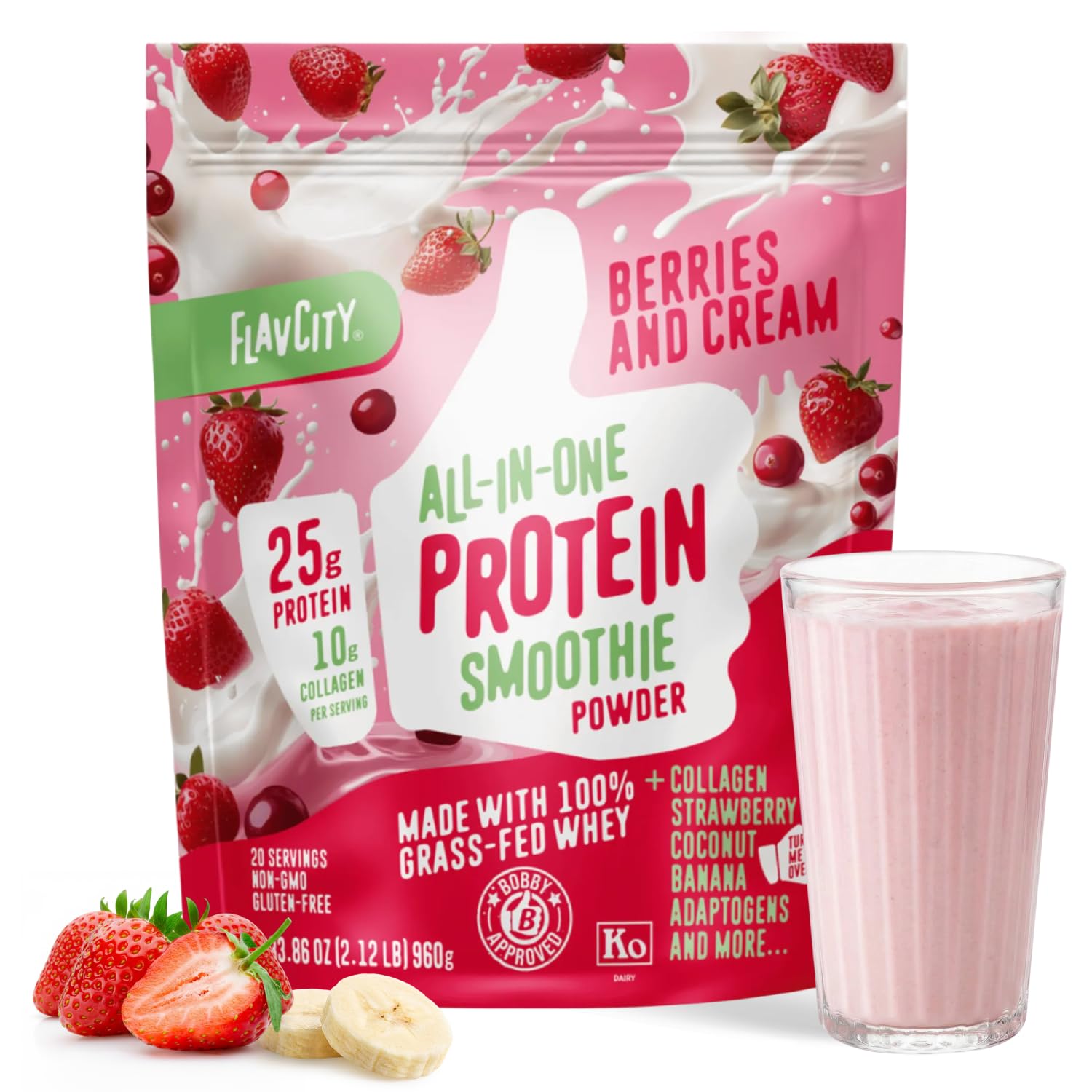 FlavCity All in One Protein Shake Powder, Mint Chocolate - On the Go Meal Alternative + Collagen Peptides, Reishi & Cordyceps - Focus, Skin, Hair & Joint Support - 100% Grass Fed Whey, 20 Servings