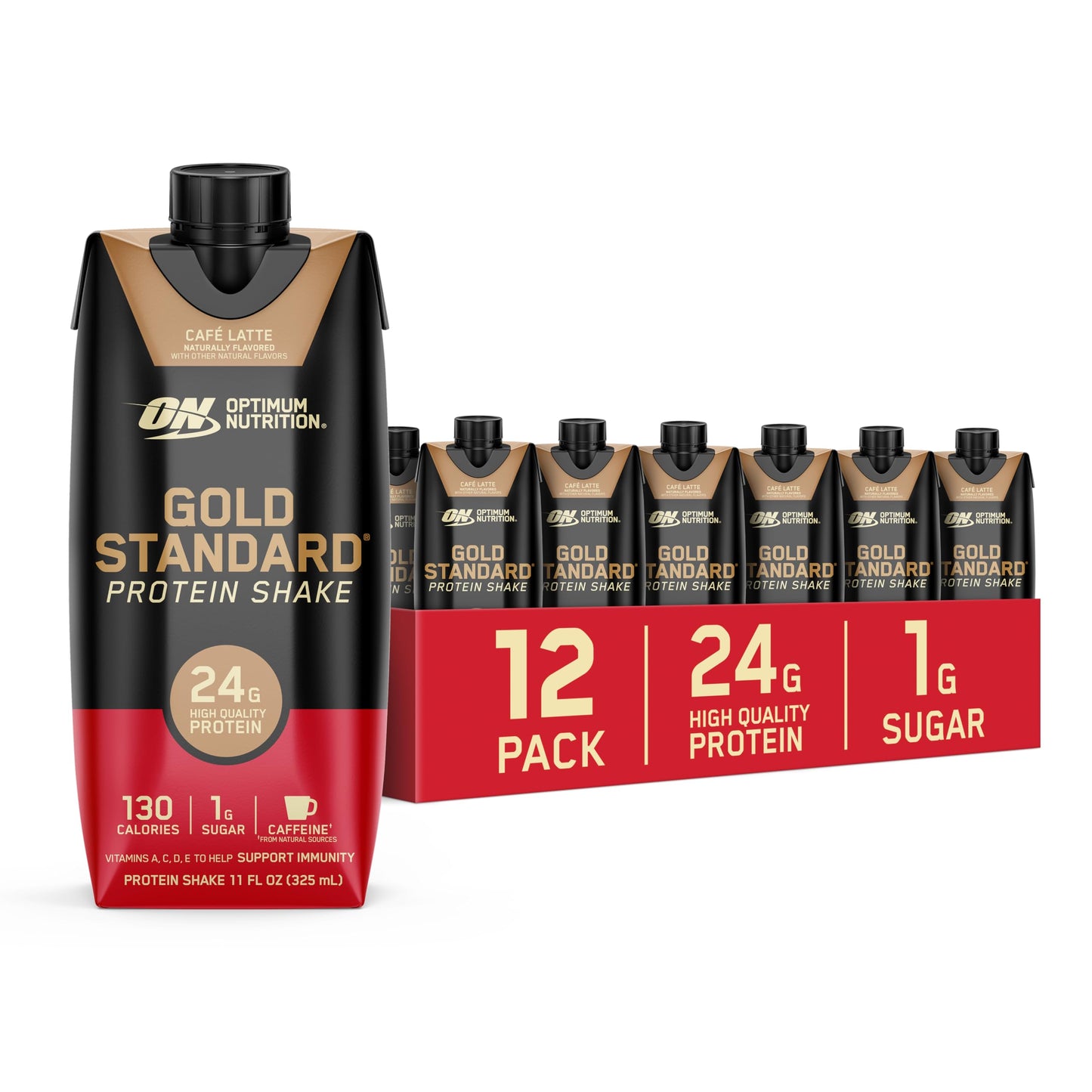 Optimum Nutrition Gold Standard Protein Shake, 24g Protein, Ready to Drink Protein Drinks, Strawberry, 11 Fl Oz, 12 Count (Pack of 1) (Packaging May Vary)