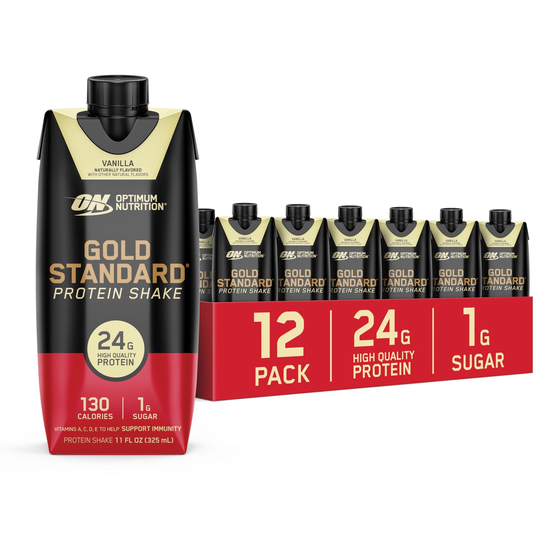 Optimum Nutrition Gold Standard Protein Shake, 24g Protein, Ready to Drink Protein Drinks, Strawberry, 11 Fl Oz, 12 Count (Pack of 1) (Packaging May Vary)
