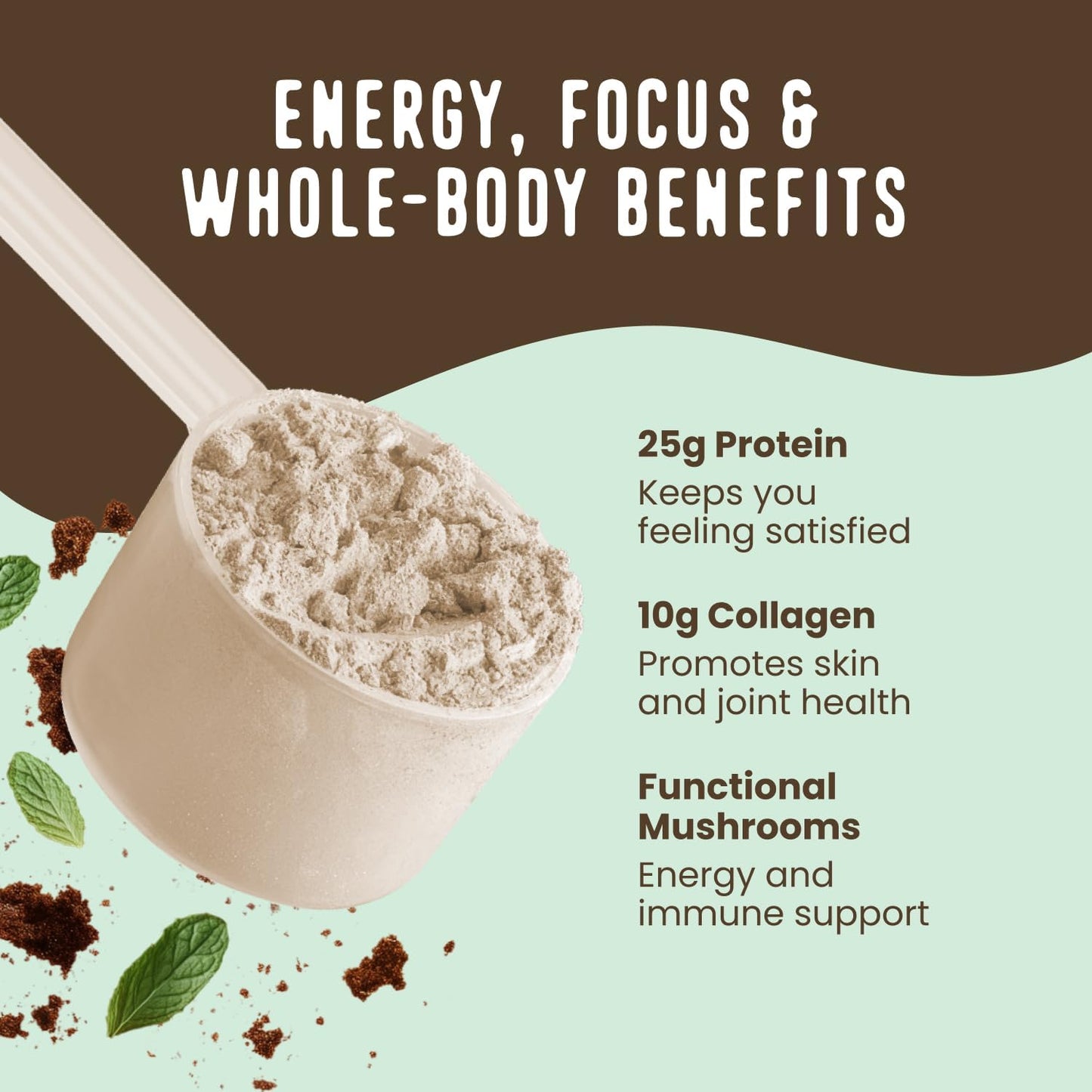 FlavCity All in One Protein Shake Powder, Mint Chocolate - On the Go Meal Alternative + Collagen Peptides, Reishi & Cordyceps - Focus, Skin, Hair & Joint Support - 100% Grass Fed Whey, 20 Servings
