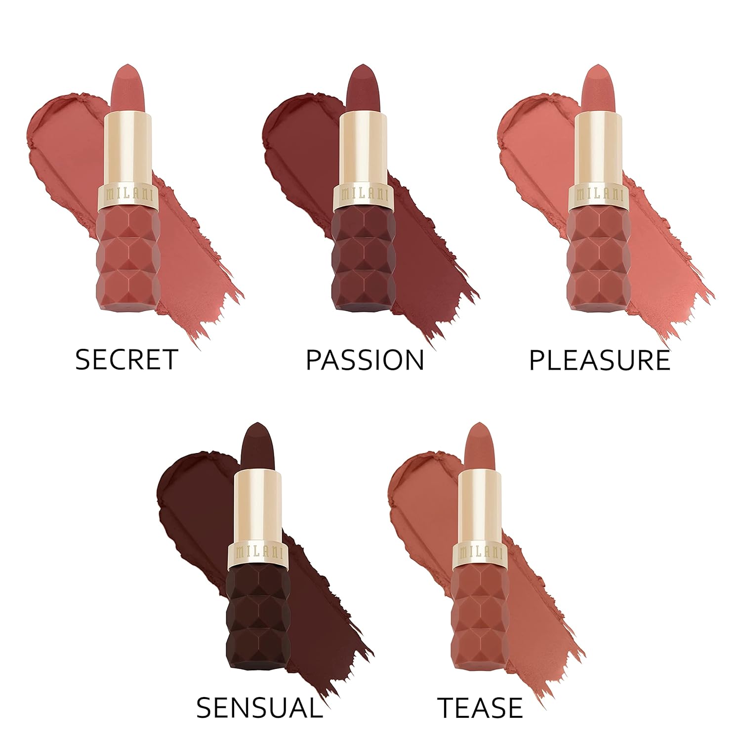 Milani Color Fetish Matte Lipstick 5 Pack: Secret, Passion, Pleasure, Sensual, & Tease