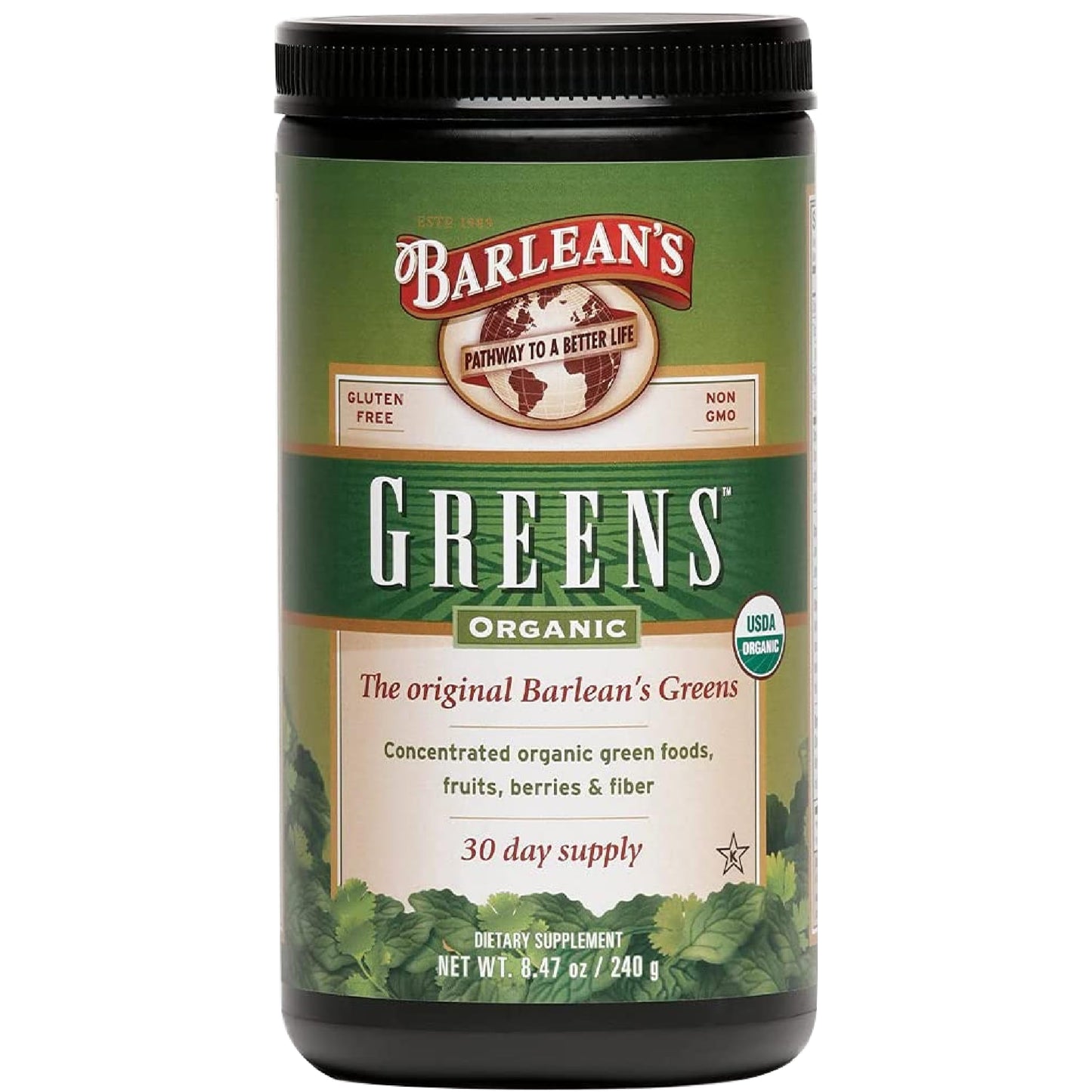 Barlean's Chocolate Greens Powder, Superfood Drink Mix, Vegan, 9.52oz | Fruits, vegetables & greens, Cocoa flavor, Fiber, Non-GMO, Vegan, Gluten-free, Daily superfood drink mix