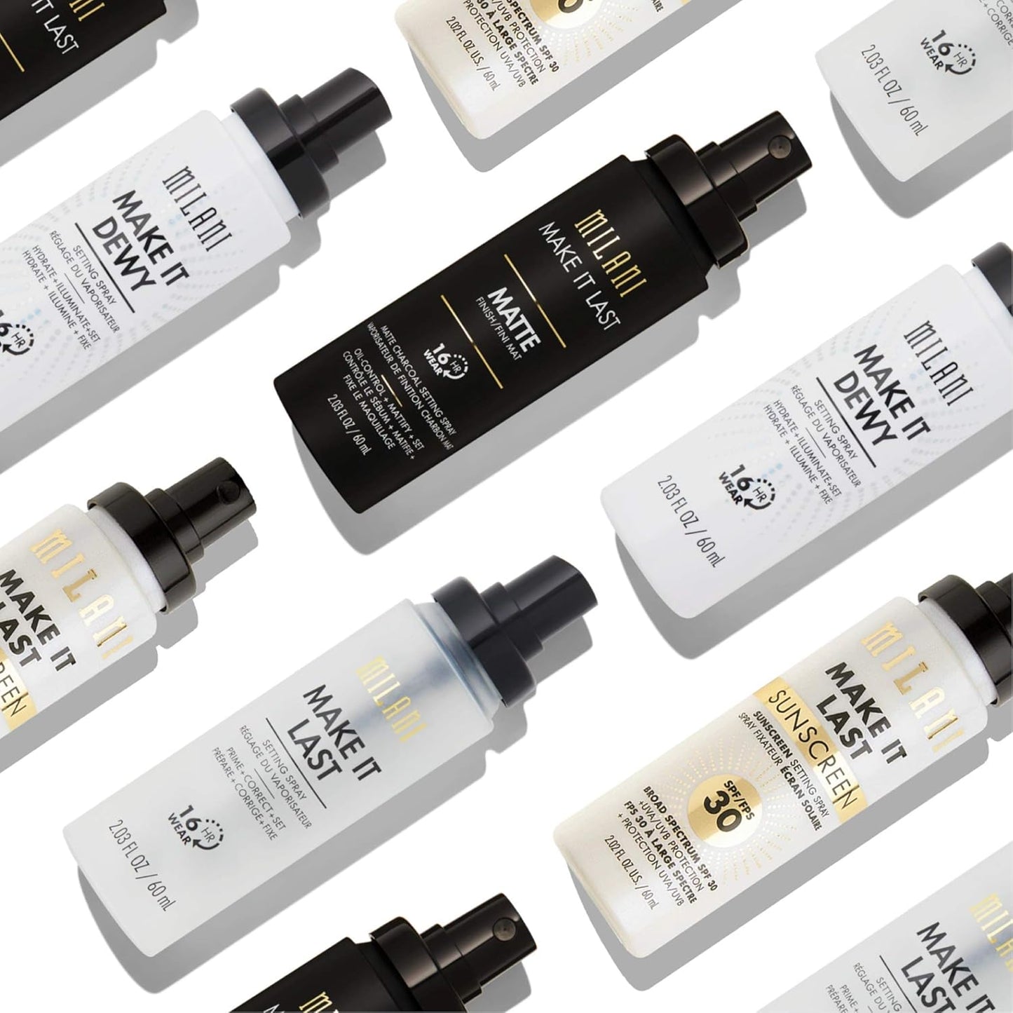 Milani Setting Sprays: Make It Last, Make It Dewy, Make it Last Charcoal Matte, Make It Last Sunscreen Setting Spray with SPF30, Long Lasting Makeup Finishing Spray