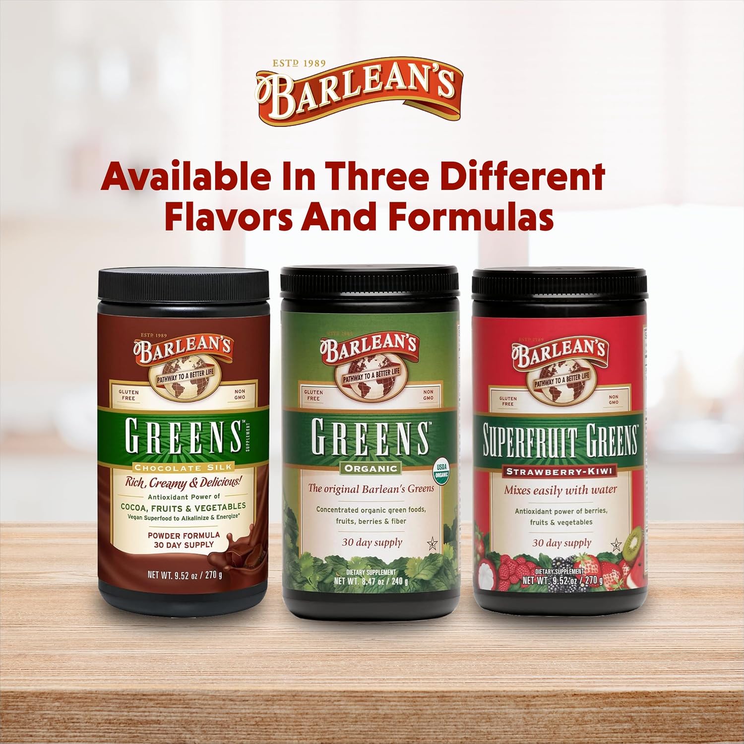 Barlean's Chocolate Greens Powder, Superfood Drink Mix, Vegan, 9.52oz | Fruits, vegetables & greens, Cocoa flavor, Fiber, Non-GMO, Vegan, Gluten-free, Daily superfood drink mix