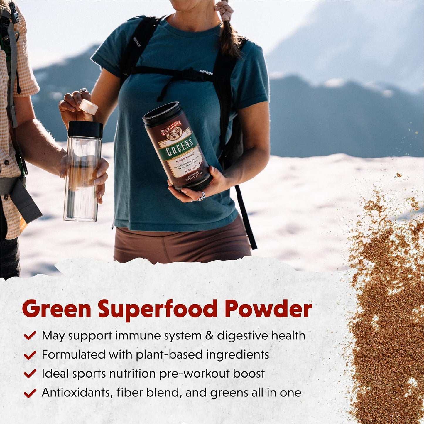 Barlean's Chocolate Greens Powder, Superfood Drink Mix, Vegan, 9.52oz | Fruits, vegetables & greens, Cocoa flavor, Fiber, Non-GMO, Vegan, Gluten-free, Daily superfood drink mix